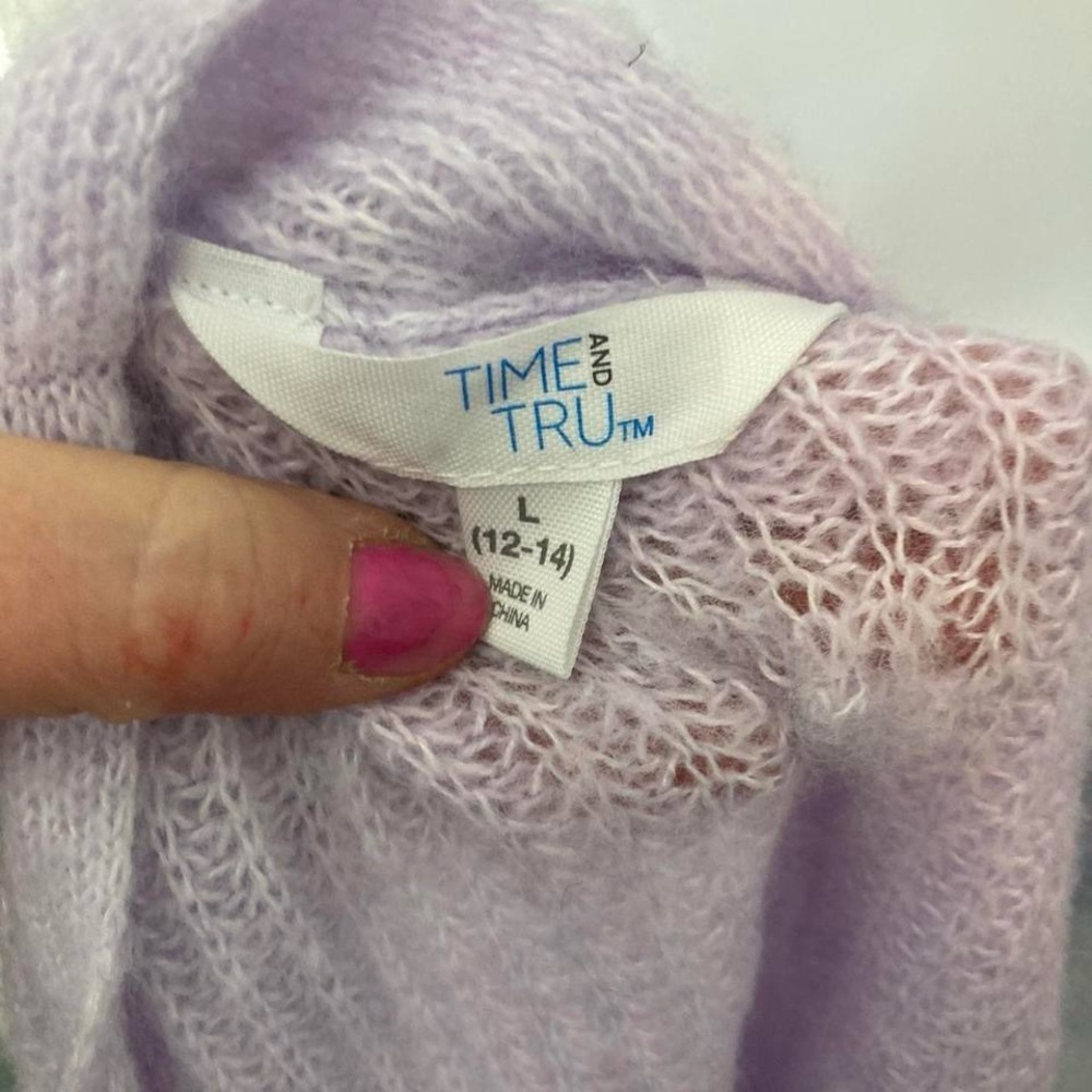 Lilac knit cardigan with pockets and button up front. Size: L Time & Tru - Picture 4 of 5